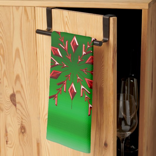 緑のクリスマスに赤い雪 キッチンタオル (三つ折り)