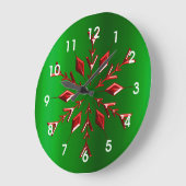 緑のクリスマスに赤い雪 ラージ壁時計 (傾斜)