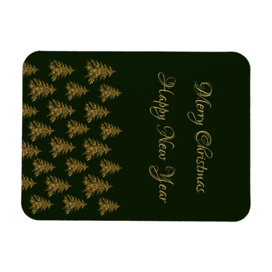 緑のクリスマスに輝く金ゴールドクリスマスツリー マグネット (横)