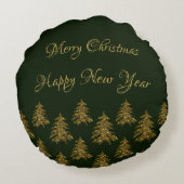 緑のクリスマスに輝く金ゴールドクリスマスツリー ラウンドクッション (裏面)