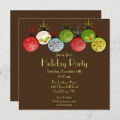 緑のクリスマスのオーナメントの休日のパーティの招待状 招待状 (正面/裏面)