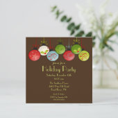 緑のクリスマスのオーナメントの休日のパーティの招待状 招待状 (スタンド正面)