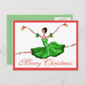 緑のクリスマスのバレエカード、クリスマスのバレリーナ シーズンポストカード (正面/裏面)