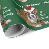 緑のクリスマスのボクサーの子犬の包装紙 ラッピングペーパー (ロールコーナー)
