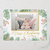 緑のクリスマスの写真 箔シーズンカード (正面)