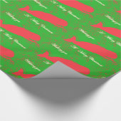 緑のクリスマスの包装紙の赤いクジラ ラッピングペーパー (角)
