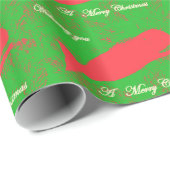 緑のクリスマスの包装紙の赤いクジラ ラッピングペーパー (ロールコーナー)