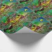 緑のクリスマスの妖精、金ゴールドの月光の輝き ラッピングペーパー (角)