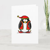 緑のクリスマスの小妖精や小人のペンギン シーズンカード (正面)