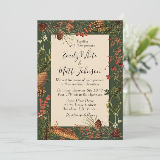 緑のクリスマスの果実の結婚式招待状 招待状 (スタンド正面)