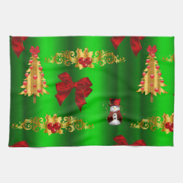 緑のクリスマスの飾り キッチンタオル
