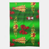 緑のクリスマスの飾り キッチンタオル (縦)