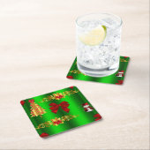 緑のクリスマスの飾り スクエアペーパーコースター (インサイチュ)