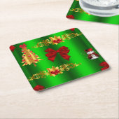 緑のクリスマスの飾り スクエアペーパーコースター (アングル)