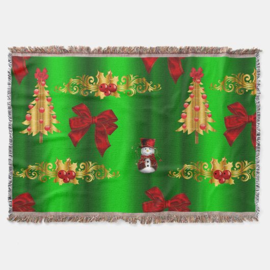 緑のクリスマスの飾り スローブランケット (正面)