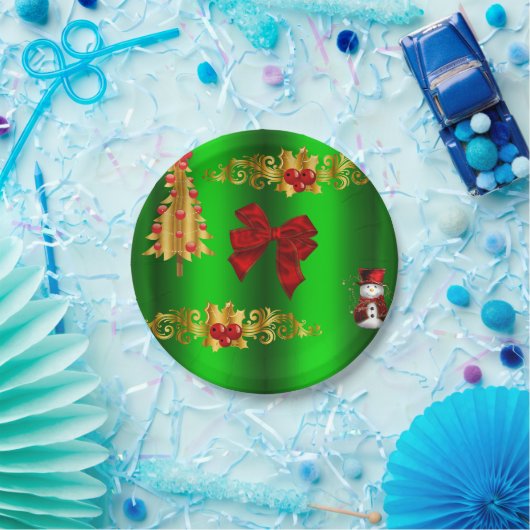 緑のクリスマスの飾り ペーパープレート (パーティー)