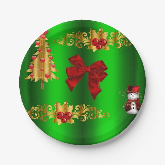緑のクリスマスの飾り ペーパープレート (正面)