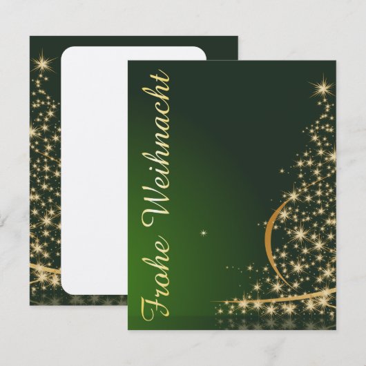 緑のクリスマスイメージと金のクリスマスツリー 招待状 (正面/裏面)