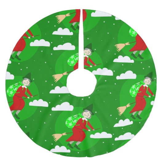 緑のクリスマスウィッチbefana broomrider spookmas ブラッシュドポリエステルツリースカート (正面)