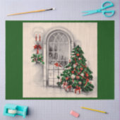 緑のクリスマスウィンドウライト 薄葉紙 (クラフト)