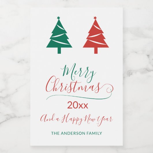 緑のクリスマスツリーとメリークリスマス フードラベル (シングルラベル)