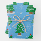 緑のクリスマスツリーと落雪の青 ラッピングペーパーシート (インサイチュ)