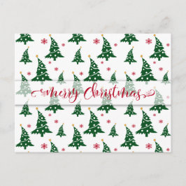 緑のクリスマスツリーと赤い雪片パターン シーズンポストカード