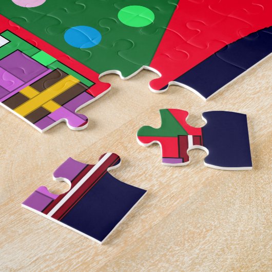 緑のクリスマスツリーと青いカーテン: ジグソーパズル (側面)