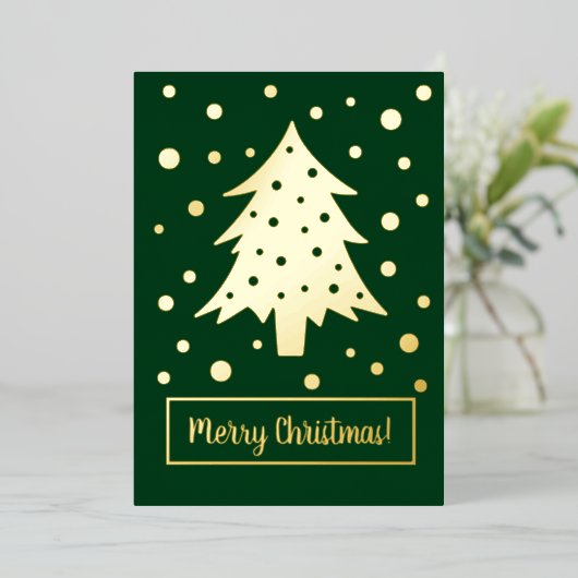 緑のクリスマスツリーとXmasの休暇をあなたの言葉で 箔シーズンカード (立ち正面)