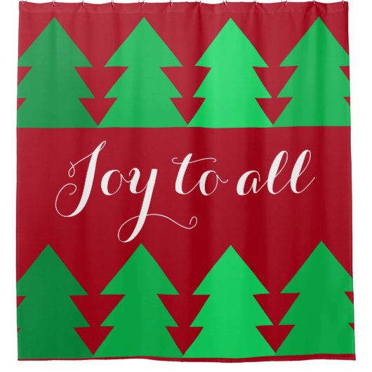 緑のクリスマスツリーのかわいい列ジョイレッド シャワーカーテン (正面)
