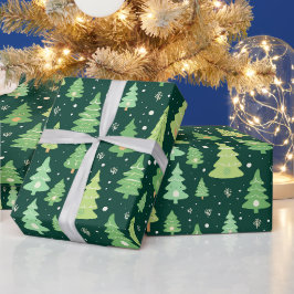 緑のクリスマスツリーのギフトラッピング紙 ラッピングペーパー