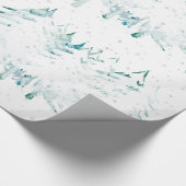 緑のクリスマスツリーの雪の荷を積んだ白 ラッピングペーパー (角)