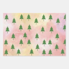 緑のクリスマスツリーカラフルの空の背景 ラッピングペーパーシート