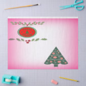 緑のクリスマスツリーグリーンホリーパターン 薄葉紙 (クラフト)