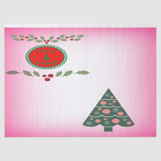 緑のクリスマスツリーグリーンホリーパターン 薄葉紙 (正面)