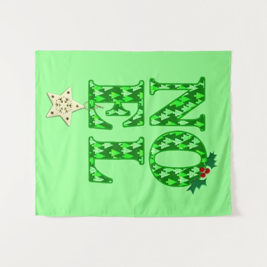緑のクリスマスツリーパターンのNOEL タペストリー (正面(横))