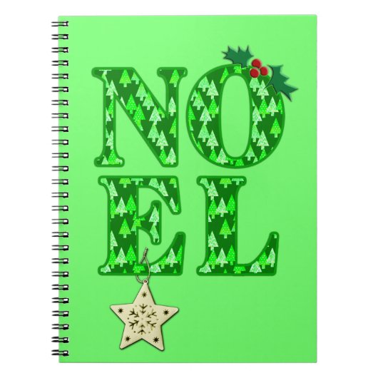 緑のクリスマスツリーパターンのNOEL ノートブック (正面)