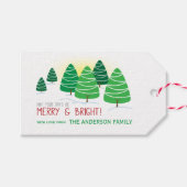 緑のクリスマスツリーメリーと明るく、パーソナライズ ギフトタグ (正面(横))