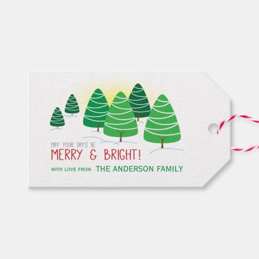 緑のクリスマスツリーメリーと明るく、パーソナライズ ギフトタグ (正面(横))