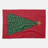 緑のクリスマスツリー走、赤の金ゴールドの馬 キッチンタオル (横)