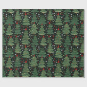 緑のクリスマスツリー雪の結晶ブラッククリスマス ラッピングペーパー (フラット)