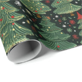 緑のクリスマスツリー雪の結晶ブラッククリスマス ラッピングペーパー (ロールコーナー)