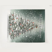 緑のクリスマスツリー カラフルなオーナメント 白い雪 タペストリー (正面(横))