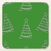 緑のクリスマスツリー スクエアペーパーコースター (正面)