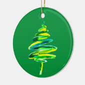 緑のクリスマスツリー 水彩画 セラミックオーナメント (左)