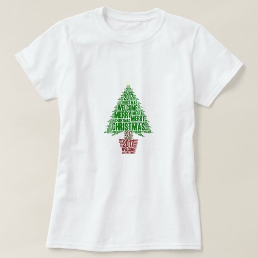 緑のクリスマスツリー 赤 2017 ホリデーTシャツ Tシャツ (デザイン正面)