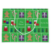 緑のクリスマスパターン大きいギフトバッグ ラージペーパーバッグ (正面)