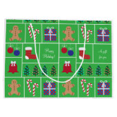 緑のクリスマスパターン大きいギフトバッグ ラージペーパーバッグ (裏面)