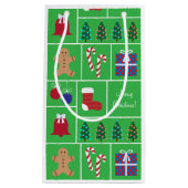 緑のクリスマスパターン小さいギフトバッグ スモールペーパーバッグ (正面)