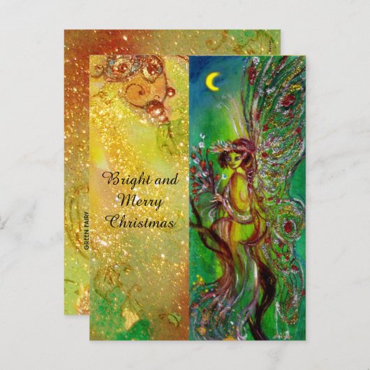 緑のクリスマスフェアリーと金ゴールドフローラの輝き シーズンポストカード (正面/裏面)